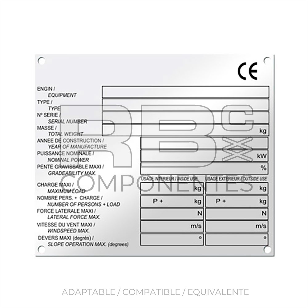 PLACA DE CARACTERÍSTICAS PARA TODO TIPO DE MÁQUINAS