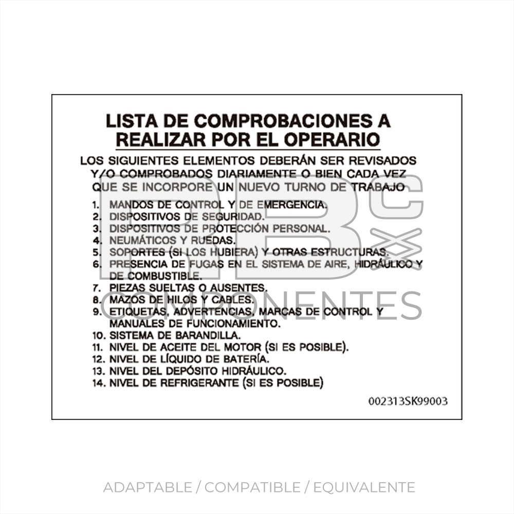 ADH. DE INSTRUCCIONES -LISTA COMPROBACION A REALIZ