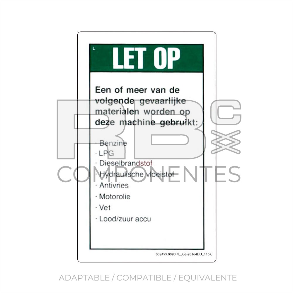 ADHESIVO COMPATIBLE REF  GE 28164 116C HOLANDES
