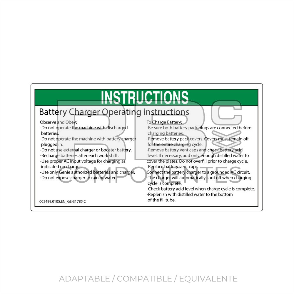 ADHESIVO COMPATIBLE REF GE 31785 C INGLES