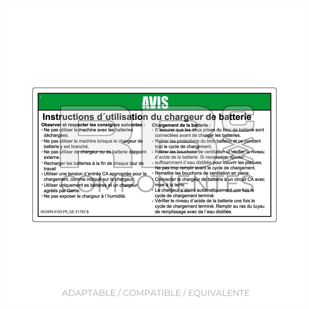 ADHESIVO COMPATIBLE REF GE 31785 B FRANCES