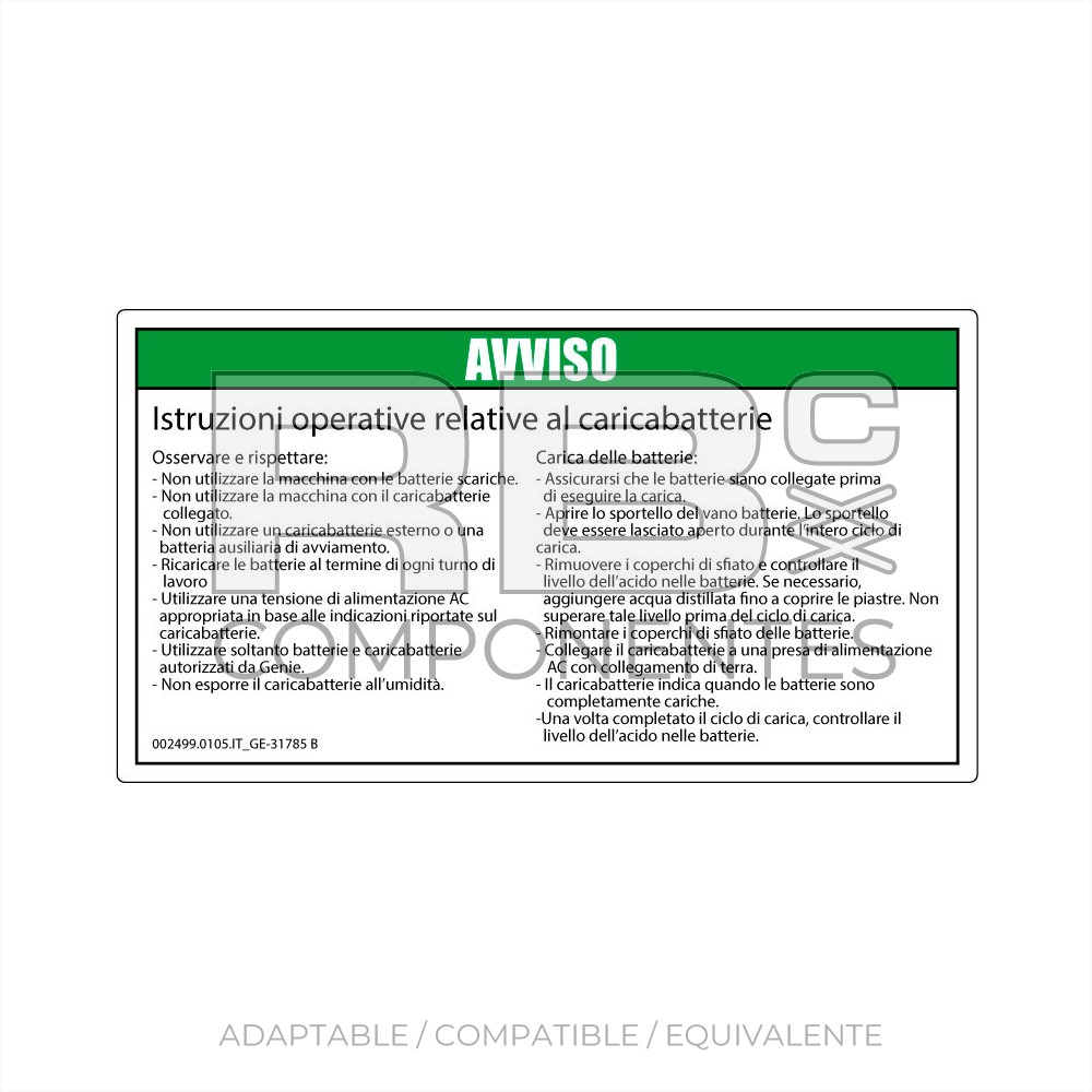 ADHESIVO COMPATIBLE REF GE 31785 B ITALIANO