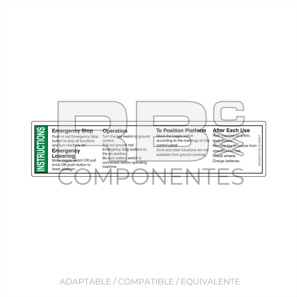 ADHESIVO COMPATIBLE REF GE 43089 INGLES