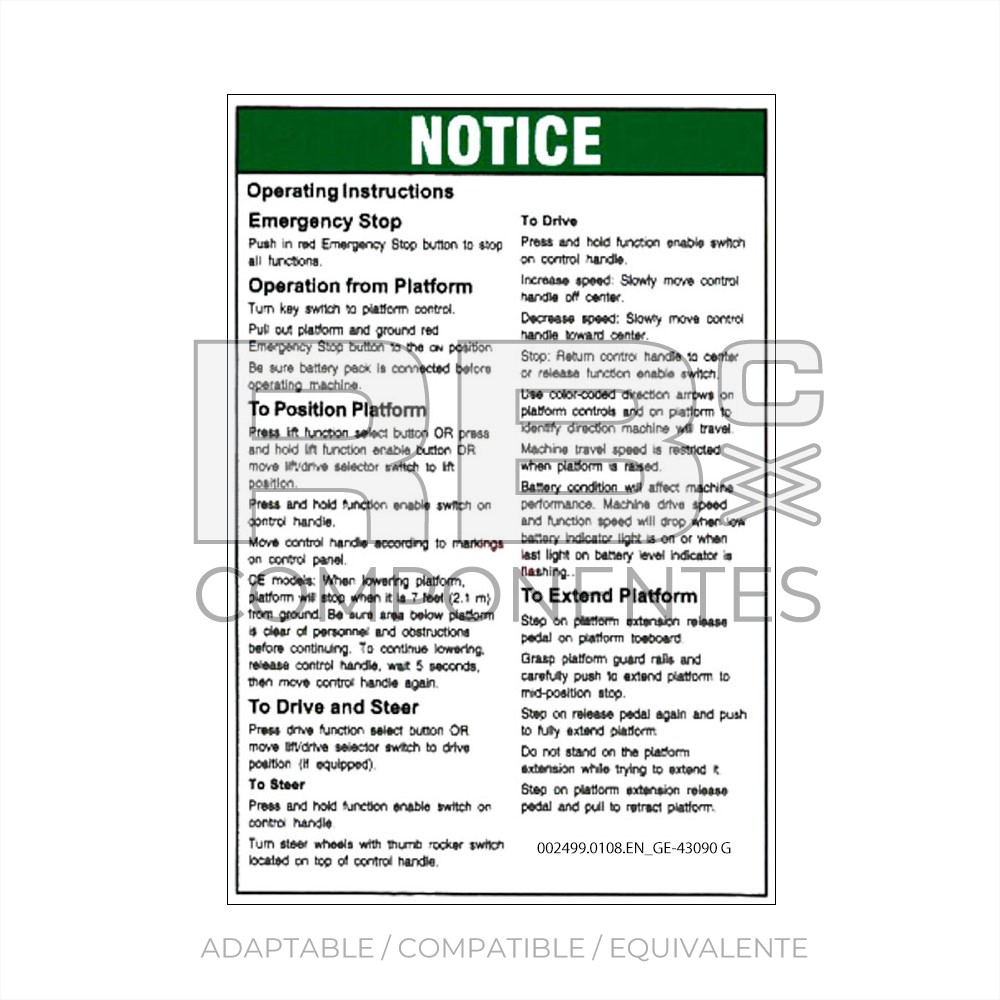 ADHESIVO COMPATIBLE REF GE-43090 G INGLES