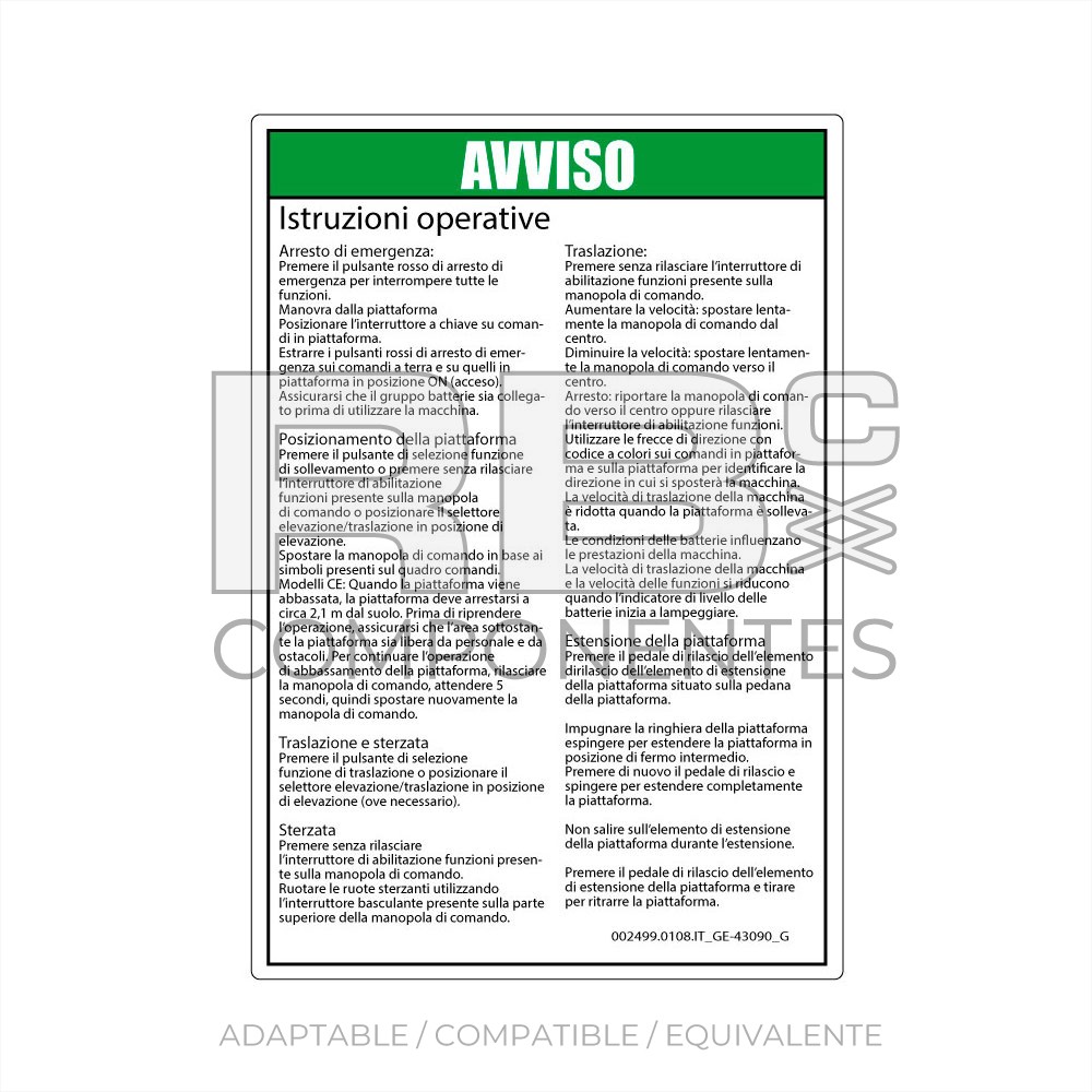 ADHESIVO COMPATIBLE REF GE-43090 G ITALIANO