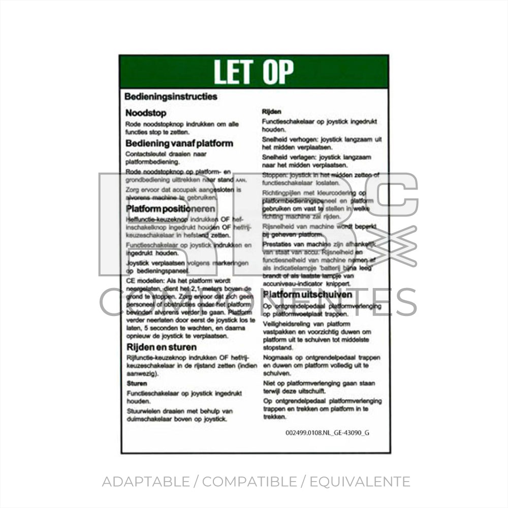 ADHESIVO COMPATIBLE REF GE-43090 G HOLANDES