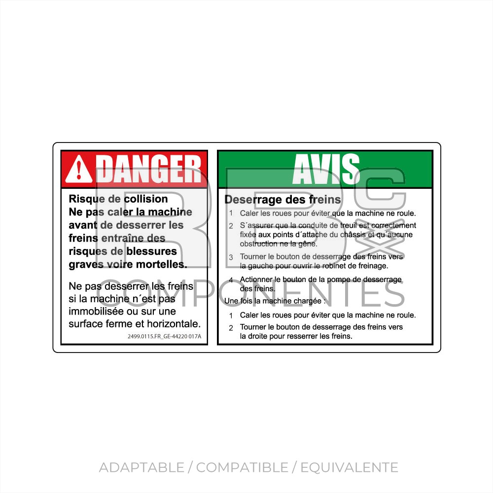 ADH RIESGO COLISION + LIBERACION FRENOS 165X90mm