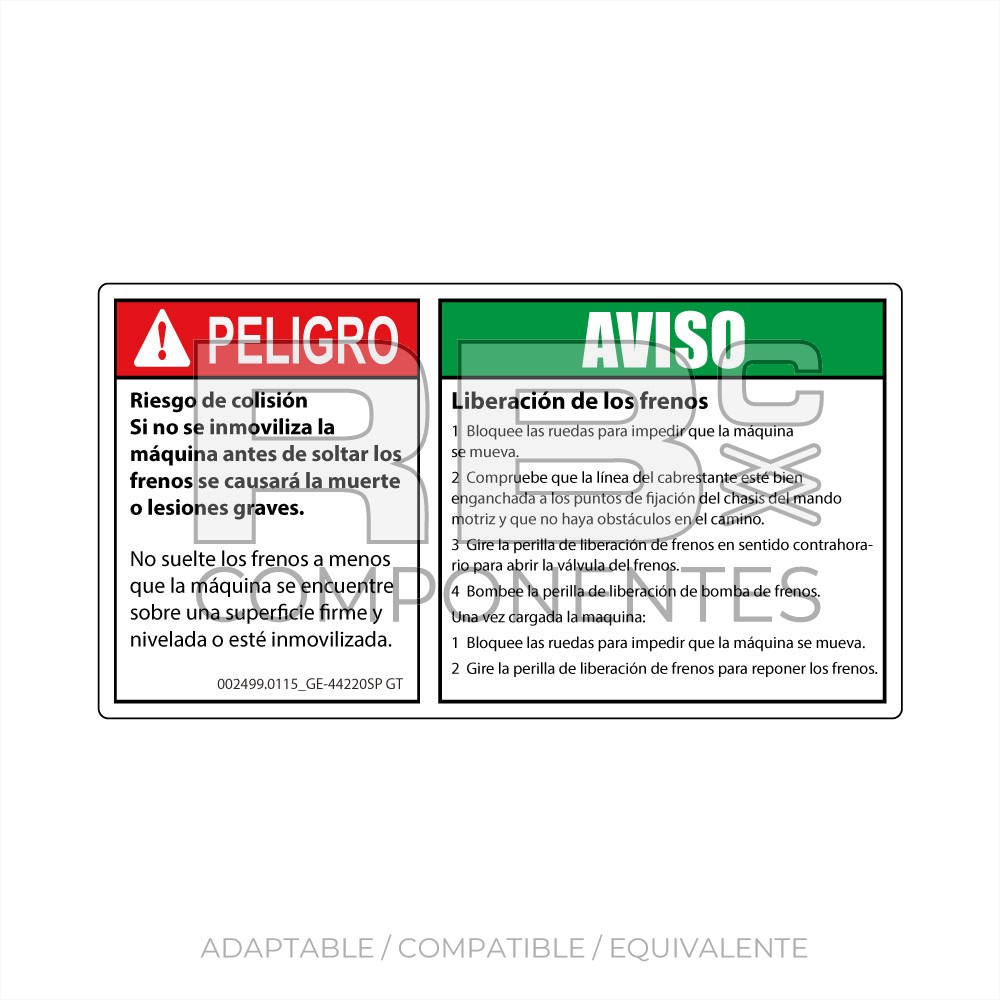 ADH RIESGO COLISION + LIBERACION FRENOS 165X90mm