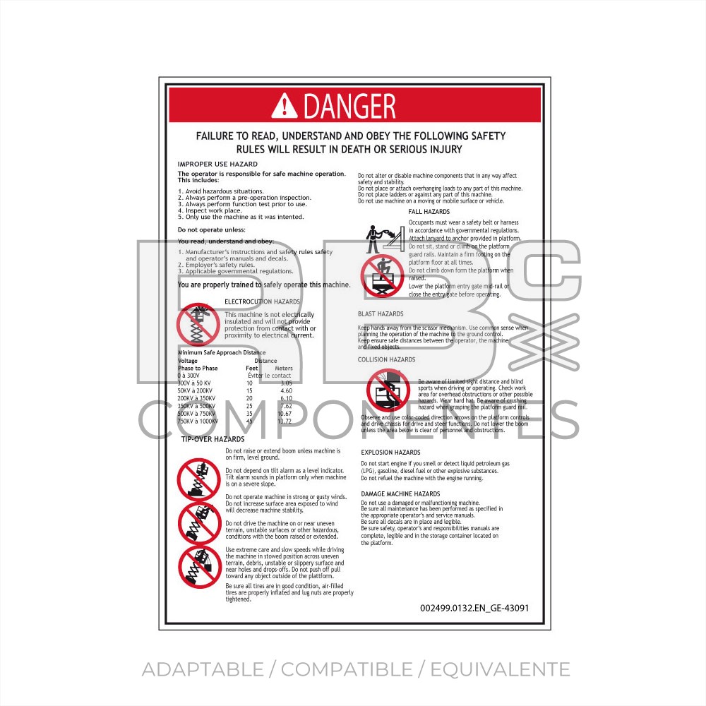 ADHESIVO COMPATIBLE REF GE 43091 INGLES