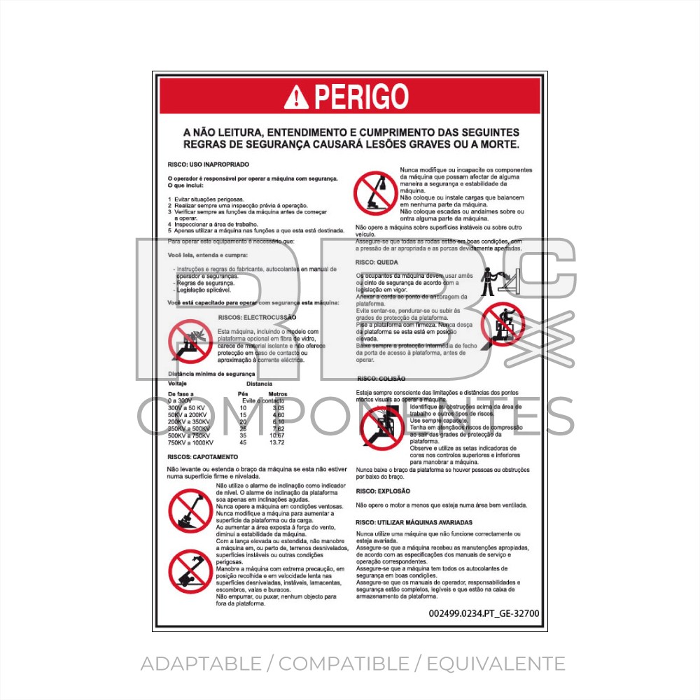 ADHESIVO COMPATIBLE REF GE 32700 PORTUGUES