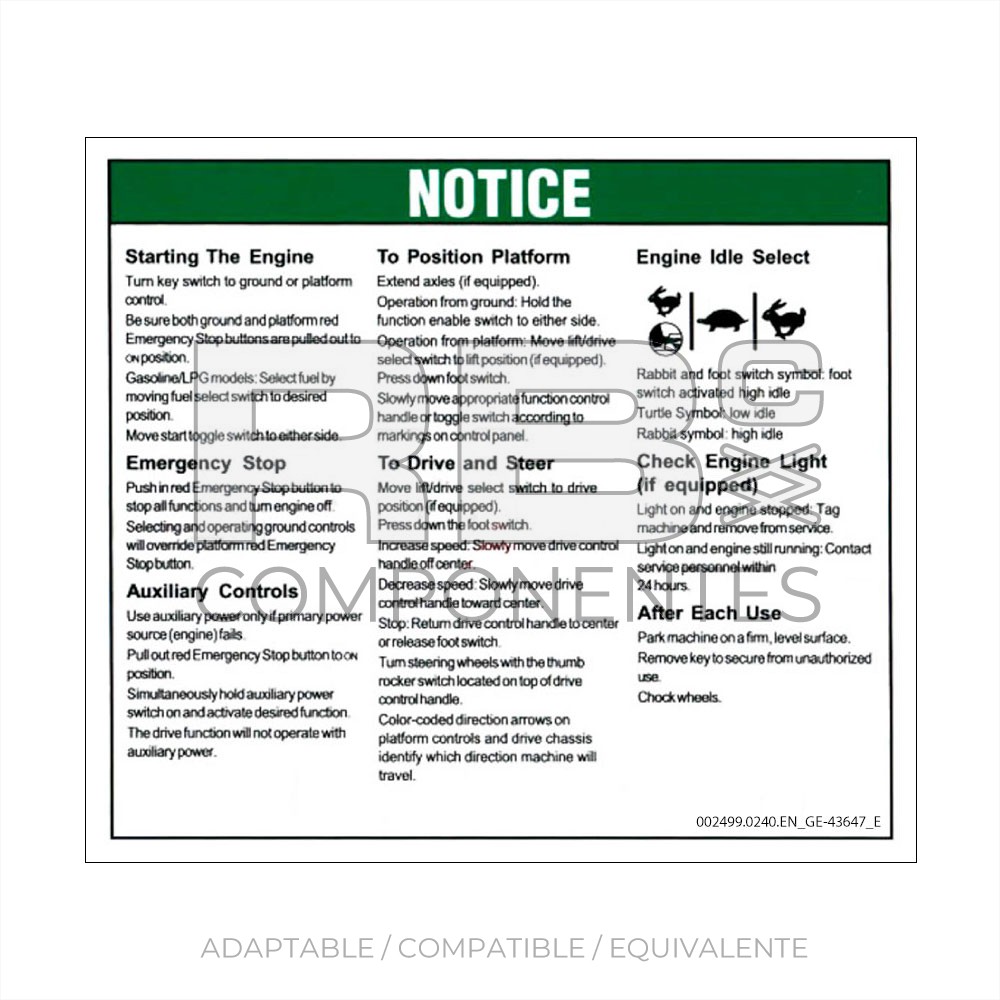 ADHESIVO COMPATIBLE REF GE-43647 E INGLES