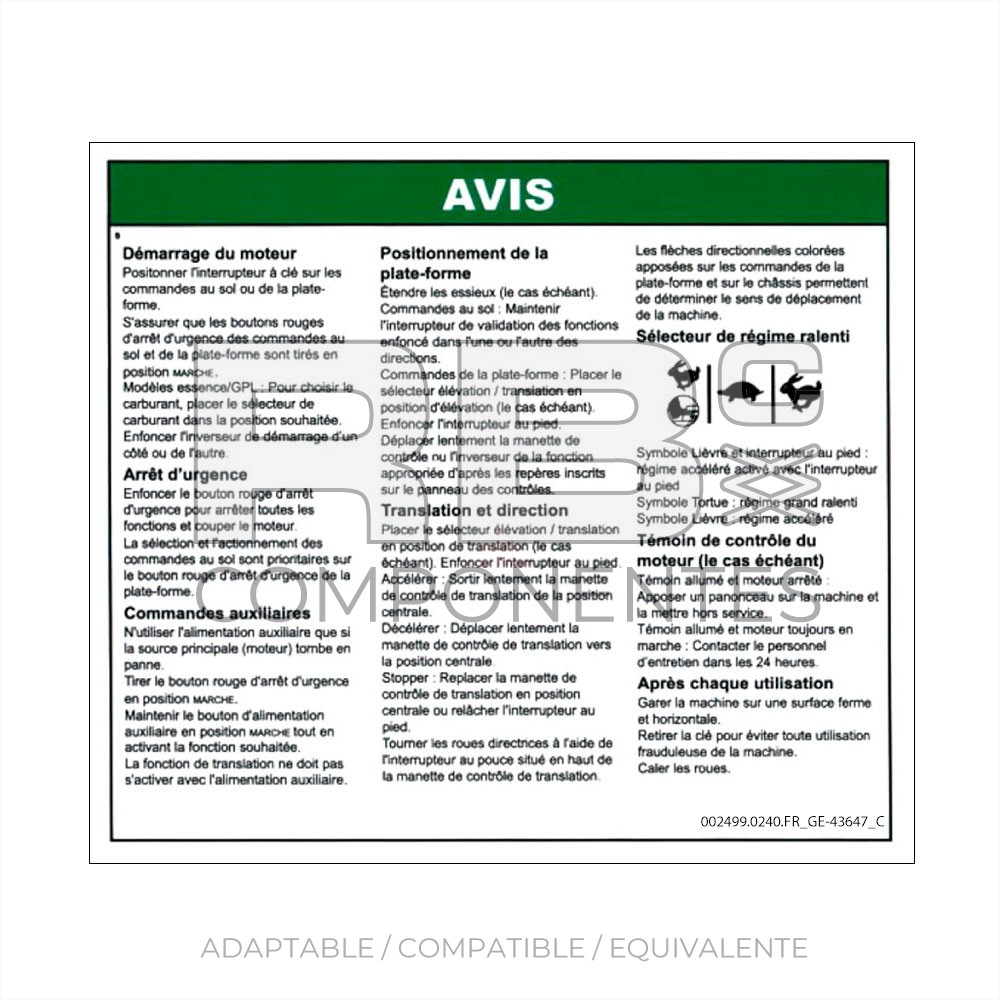 ADHESIVO COMPATIBLE REF GE-43647FR C FRANCES