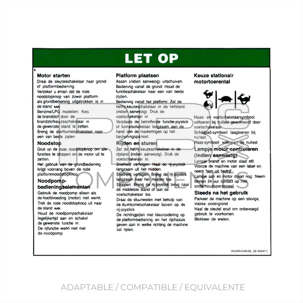 ADHESIVO COMPATIBLE REF GE-43647DU C HOLANDES