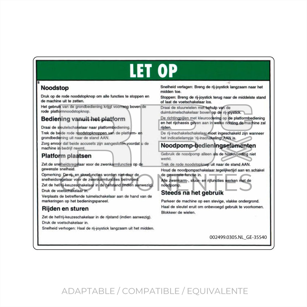 ADHESIVO COMPATIBLE REF GE 35540DU HOLANDES