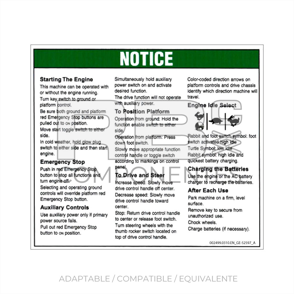 ADHESIVO COMPATIBLE GE-52597 A INGLES